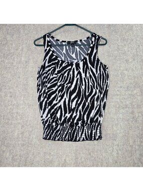 BCX Women Animal Print Sleeveless Top Black/White Medium Polyester/Spandex